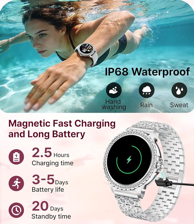 Smart Watches for Women,1.32" HD Fitness Tracker Watch with Answer/Make Call,AI Voice Control,Heart Rate/Calories/SpO2 Monitor 100+ Sport Modes Ladies Smartwatch for Android iOS 2 Straps ( BW1845-T11)
