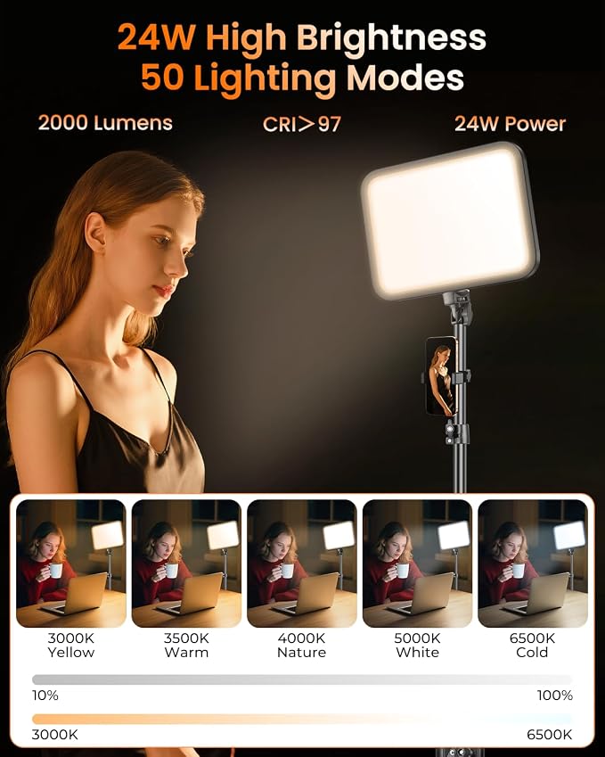 Torjim 11 Inch Video Light Kit for Creators-24W High Brightness Studio Lights with Tripod Stand & Phone Holder & Remote, Adjustable Photography Lighting for Clearer YouTube Streaming Home Studio