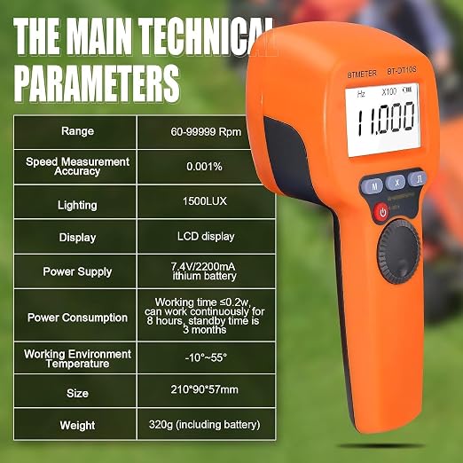 BTMETER Handheld Stroboscope 60~99999 RPM, Digital Strobe Light Tachometer BT-DT10S, Estroboscopio Non Contact Motor Engine Speed Analyzer Measure Hz Velocity w/High Accuracy 0.001%