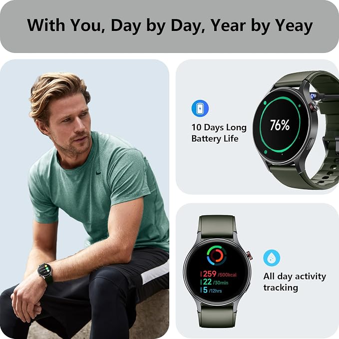 Smart Watch for Men Women, Answer/Make Call, AMOLED Ultra-Clear Screen Activity Trackers with Heart Rate/Sleep/SpO2 Monitor, Smartwatch for iPhone/Samsung/Android, 110+ Sport Modes, 3ATM Waterproof