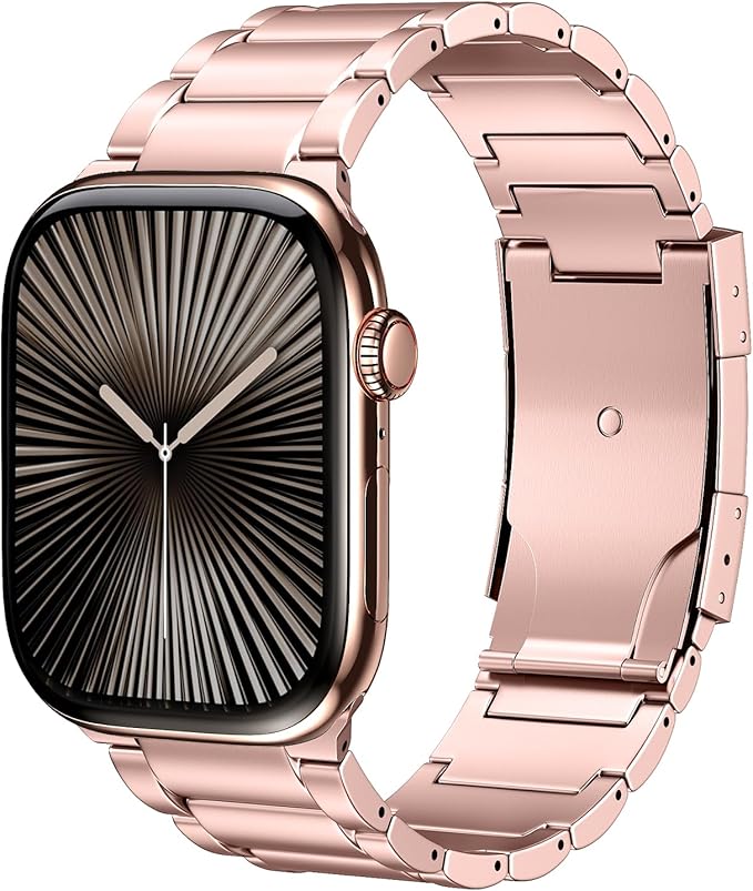 Upgraded Titanium Band Replacement Compatible with Apple Watch Band Ultra 3 Ultra 2/Ultra 49mm,iWatch Series 11/10 46mm,9/8/7 45mm,SE3/SE2/SE/6/5/4 44mm,3/2/1 42mm, Titanium Watch Band, Rose Gold
