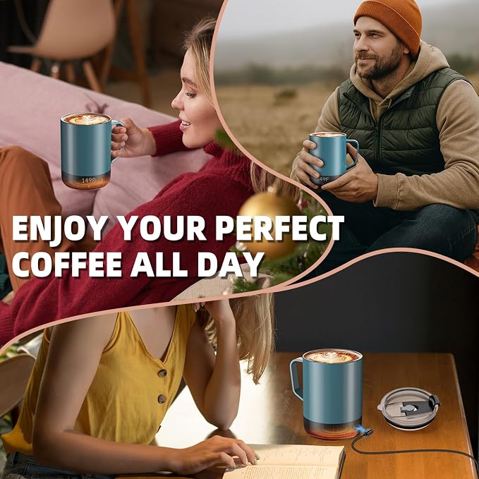 Magnetic Charging Cordless Self Heating Coffee Mug for Dad, Fast Heating & High Temperature 14Oz Smart Coffee Cup Warmer, 120 Mins-Hot Up to 149℉ Smart Mug Warmer, for Men(No APP)