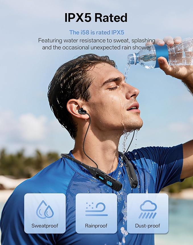 JL&MI Neckband Bluetooth Headphones, Wireless Sport Earphones with 80-Hour Battery and LED Display, Bluetooth 5.4 Magnetic Earbuds, Comfort Fit for Running, Gym, Travel,(Gray)