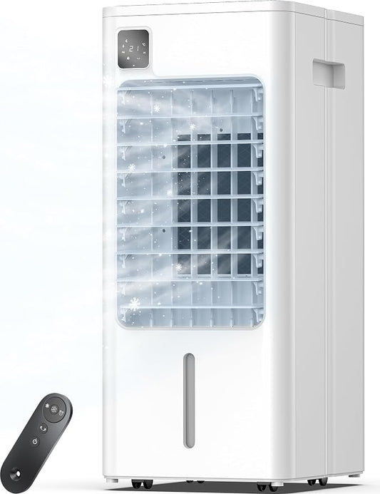 Portable Air Conditioner, Evaporative Air Cooler Windowless with Remote, 3 Speeds, 12H Timer, Oscillating Swamp Cooler for Bedroom, Living Room, White