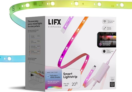 LIFX Everyday 20ft Smart LED Lightstrip with Matter, RGB + Tunable White, Wi-Fi Color Changing Light Strip, Cuttable & Extendable, No Hub Required, Compatible with Alexa & Google