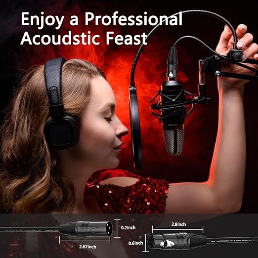 XLR Cables 6ft 4 Pack, Professional XLR Microphone Cable Male to Female, Gold-Plated 3-pin X LR Speaker Cables Balanced Mic Cord, Multicolor