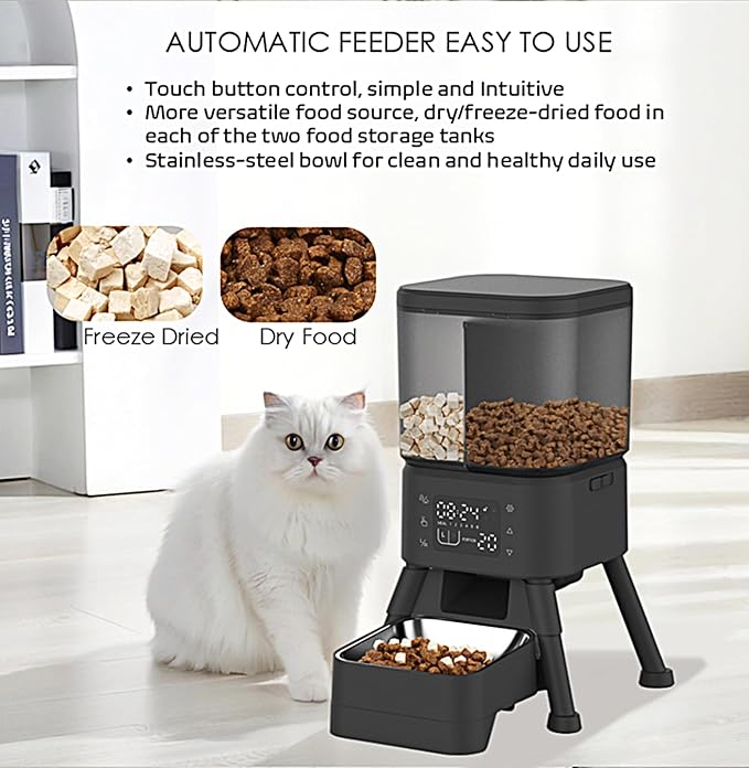 Automatic Pet Feeder, 4L Digital Smart Food Dispenser with LCD Display, Programmable Timer for Cats and Dogs, Stainless Steel Bowl, Tip-Over Resistant 4-Leg Design