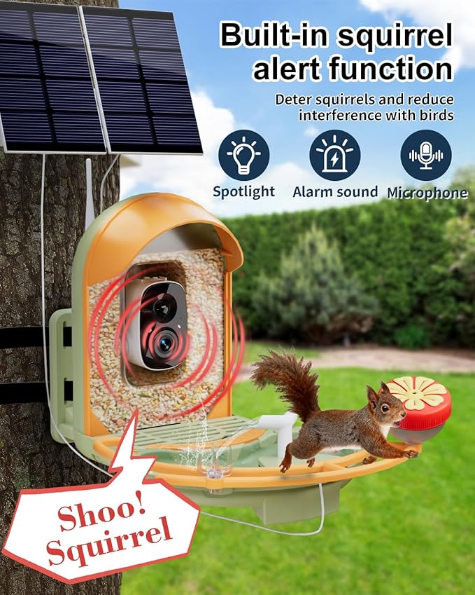 Bird Feeder with Camera, Smart Birdfeeder with Cam Solar Powered, 2K HD Video, AI Identification, Instant Arrival Alerts, IP66 Bird Bath & Feeder,Gift for BirdLover (with Pump, Green)