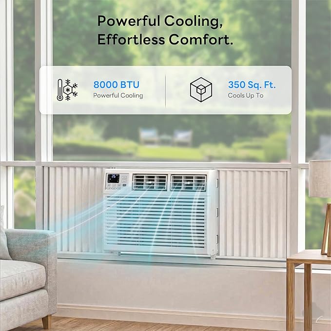 ZAFRO 8000BTU Window Air Conditioners with Remote Cool Up to 350 Sq Ft,Quiet Operation Window AC Unit with 4 Cool&Fan Speeds,6-in-1 Modes,Energy Saving,Easy to Use for Small Room,White