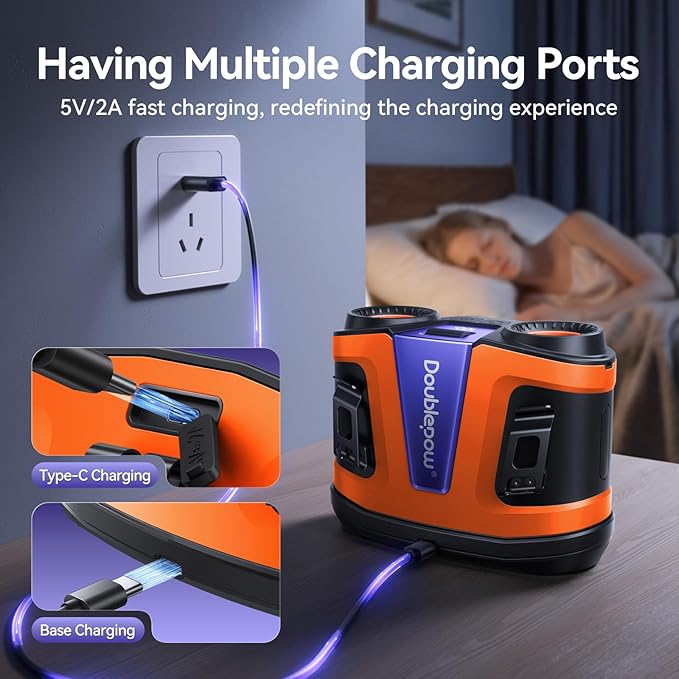 Doublepow 24000mAh Portable Waist Fan, Personal Fan, Dual Air Ducts Motors, 2026 Upgrade Equipped Charging Dock Storm Mode 1-100 Roller Adjustmen, Wearable Neck Clip On Belt, for Outdoor, Work(Orange)