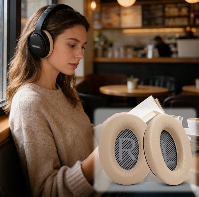 Premium Replacement Ear Pads for Bose QC35 & QC35ii Headphones Made by GEVO - Comfortable Adaptive Memory Foam and Extra Durable - Fits QuietComfort 35 & 35ii / SoundLink 1&2 AE | Beige