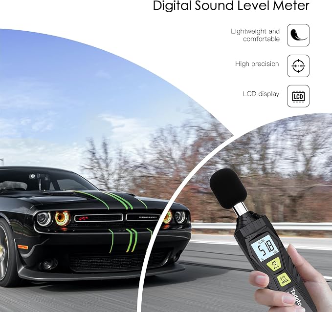 Decibel Meter, Tadeto Digital Sound Level Meter Portable SPL Meter 30dB to 130dB MAX Data Hold with LCD Display Backlight A/C Weighted for Home Factories