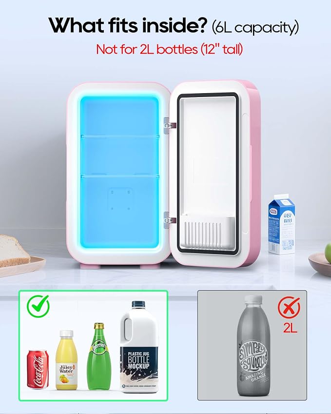 BEICHEN Mini Fridge,6 Liter / 8 Can Small Fridge for Bedroom, Car, Office & Dorm, AC100-120 V/DC 12 V Portable Thermoelectric Cooler & Warmer for Skincare, Food, Drinks,Pink