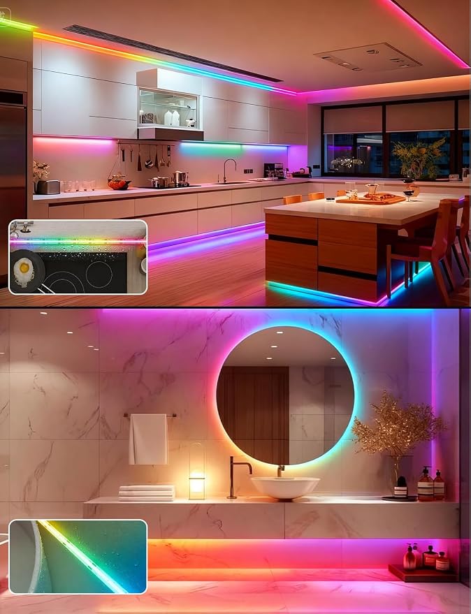 80ft/24m COB LED Strip Lights Outdoor, Smart RGB IC IP67 Waterproof Dimmable Color Changing Tape Light with App Remote Control & Music Sync, for Eave, Patio, Pool & Party Darden Decorations(2 Rolls)