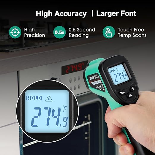 OnniOne Infrared Thermometer Gun, Laser Temperature Gun -58℉~1022℉, Instant Read Meat Thermometer with Magnet & Hold Function, Ambient and Internal Temperature Cooking Set, Grilling Gifts for Men Dad