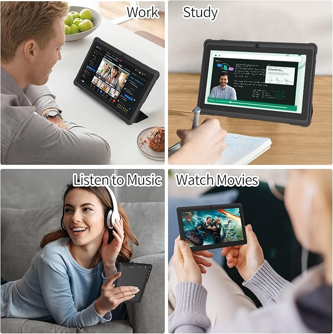 7 Inch Tablet with Case, Five Core Android 15 Tablets, 8GB RAM 32GB ROM 512GB Expand, 1024x600 IPS HD Display, 3500mAh,Dual Camera, USB C Tablet PC (Black)