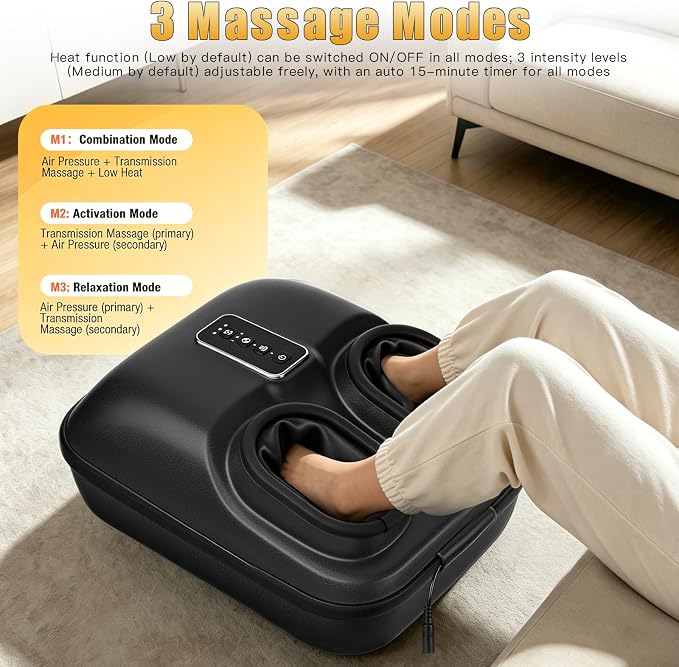 Foot Massager with Heat, Heated Foot Massager for Neuropathy Plantar Fasciitis, Upgrade 6 Airbags 29 Nodes Deep Rolling, Compression, Ankle Kneading, Gifts for Men Women