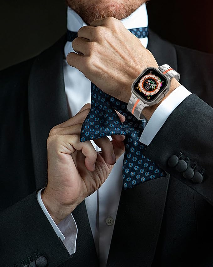Upgraded Titanium Band Compatible with Apple Watch Band Ultra 3/Ultra 2/Ultra 49mm,Series 11/10 46mm,9/8/7 45mm,SE3/SE2/SE/6/5/4 44mm,3/2/1 42mm,Lightweight Durable Large Strap,Titanium/Orange