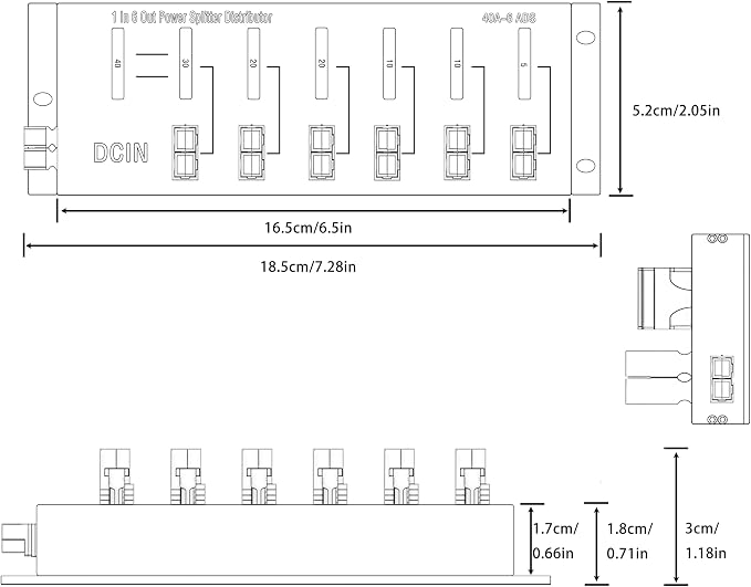 1 in 6 Connector Power Divider Power Board 40Amp Power Pole Distribution Block Module Powerpole Distribution Block Connector Power Splitter Distributor Source Strip