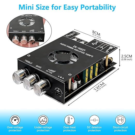 Bluetooth 5.1 Audio Amplifier Board,320W HiFi 2.1 Channel Mini Subwoofer Power Amp Module with Treble & Bass Control with AUX Input,Audio Amp Board for Home DIY Wireles Speaker(with Power Cord)
