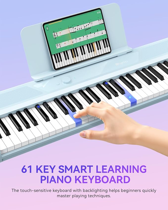 Rhymo 61 Keys Lighted Smart Piano Keyboard for Beginners, Velocity Sensitive Light Up Keys, Digital Electric Piano with APP Learning