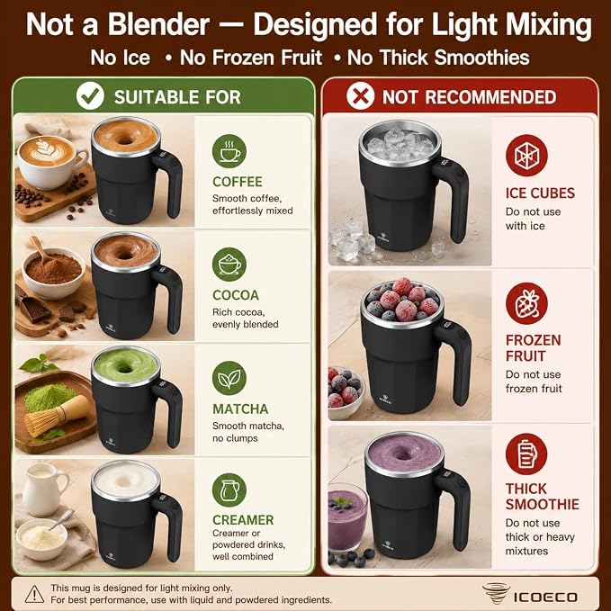 Self Stirring Coffee Mug, 12oz Rechargeable Magnetic Mixing Cup with Temperature Display, 316 Stainless Steel Electric Stirring Cup with Lid & Handle for Coffee, Cocoa, Matcha, Creamer, Mushroom Coffe