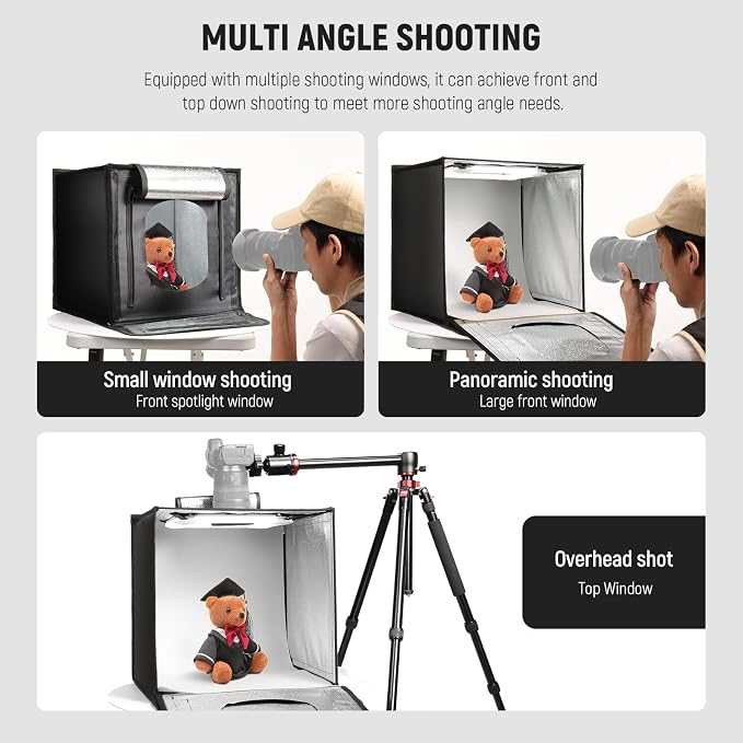 NEEWER 40CM Upgraded Photo Studio Light Box, 16"x16" Portable Folding Photography Lightbox, 4 Backdrops, 5600K 144 LEDs 5310lx/0.5m Dimmable Picture Booth Shooting Tent for Jewelry Electronics, LP40