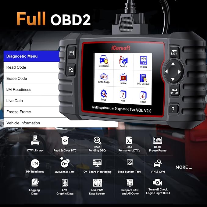 iCarsoft Car Scanner VOL V2.0(2025) OBD2 Scanner Oil Reset/SAS/EPB/BMS/ETC/DPF/ABS Bleeding/Injector Coding/TPMS Service Code Reader for Volvo/Saab, Diagnostic Scan Tool, Auto VIN