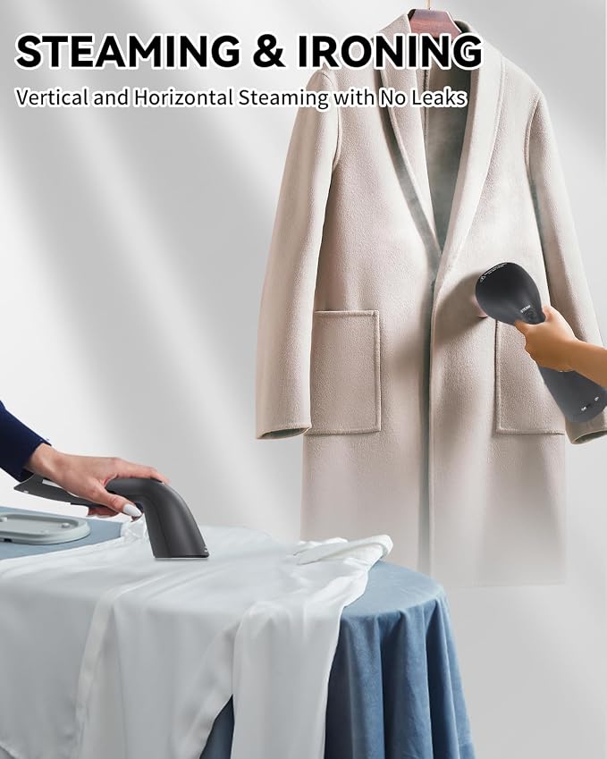 Clothes Steamer Dual Voltage Travel Steamer 110V-220V for Global Use, Travel Essentials Steamer for Clothes Handheld Steam Iron, 1190W Quick Wrinkle Removal, Leakproof, Black