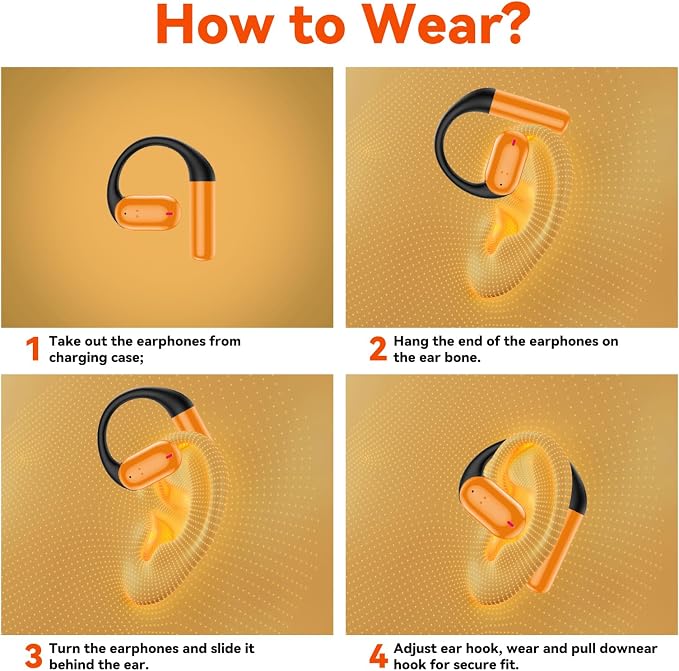 Bone Conduction Headphone Wireless Bluetooth 5.4, 0.8g Pillow Sleep Earbuds with HD Mic/Touch Control/Clear Calls, Open Ear Headphones with Earhook for Cycling Yoga Workouts(Orange)