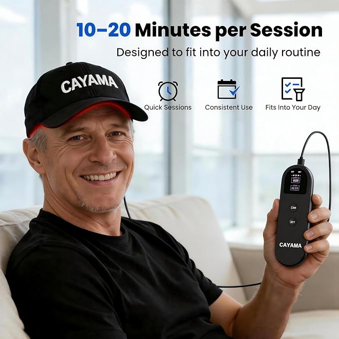 CAYAMA Red Light Hair Growth Cap, Cordless Red Light Therapy for Hair Growth Appearance, Adjustable Fit with Remote Control, At-Home Scalp Care for Men & Women