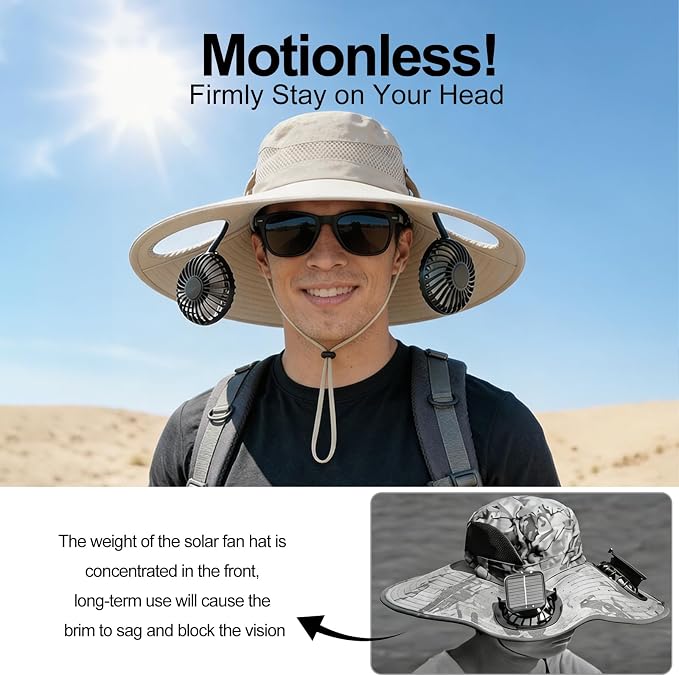 Sun Hat with Fan for Men & Women, Bucket Hat with Fan, UPF 50+ Cooling Hat with Sunblock Sleeves for Fishing,Hiking