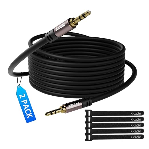 Kxable 3.5mm Aux Cable 4 Feet (2 Pack), Male to Male Auxiliary Audio Cord, Preminun Gold Plated Compatible with Headphones, iPods, iPads, iPhones, Home/Car Stereos with 5 Cable Ties