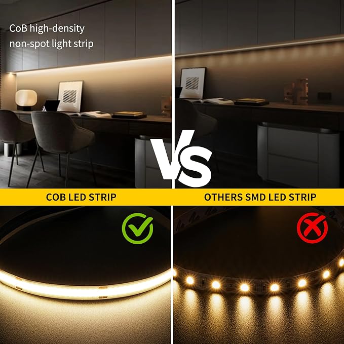 Pandery COB LED Strip Lights Natural White,24V Dimmable led Light Strip KIT with Remote and app Control,4000K 50FT/15m 8mm Wide Ra>90 Cuttable Flexible Strip Lights for Bedroom,Wardrobe,Cabinet