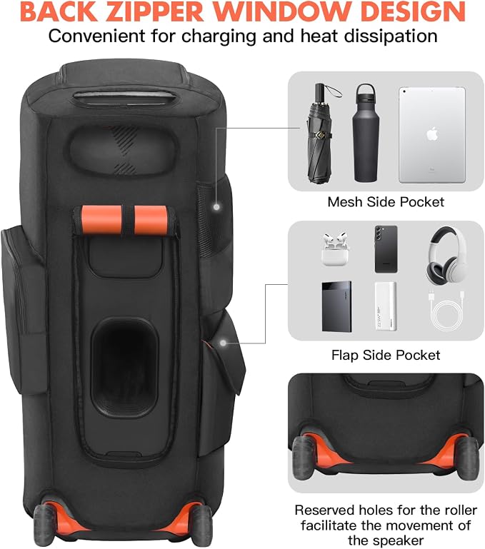 LEFOR·Z Speaker Case Compatible with JBL PartyBox 710,Bottomless Speaker Dust Cover Storage Bag Fits for JBL PartyBox 710 for Outdoor Travel,Black+Orange,Cover Only（NOT For 720） Without Wheels
