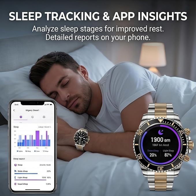 Deedlite Nexus Pro Smartwatch for Men, Rugged Titanium Design, Bluetooth Calling, Health Monitor, Compatible with iOS Android (Gold)
