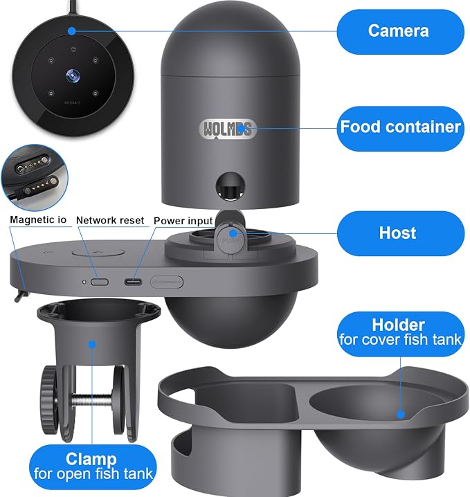 WiFi Automatic Fish Feeder with 2.5K Camera, 2.4/5G Smart App Remote Contro & Vacation Timer, 0.2g Precision Aquatic Pet Feeder, 230ML Moisture-Proof Fish Food Dispenser for 10+ Gallon Tank