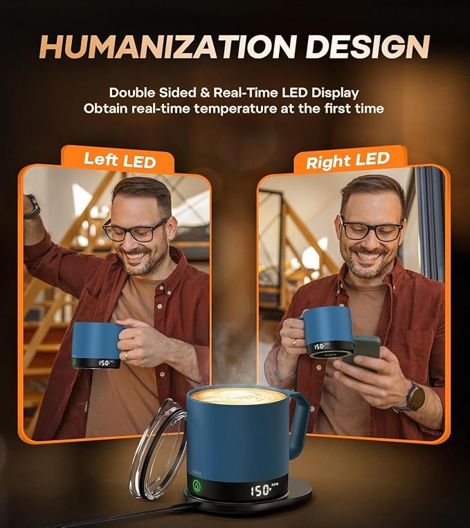 Heated Coffee Mug 14oz, Rechargeable Temperature Control Mug with Lid