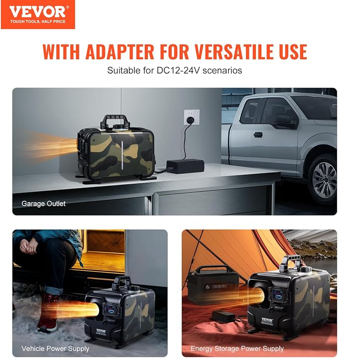 VEVOR 8KW Diesel Heater, 12V/24V All in One Diesel Air Heater, Bluetooth APP Control, Remote Control and Display Screen, CO Alarm, Fast Heating Horizontal Portable Diesel Heater for Vehicles, Garage