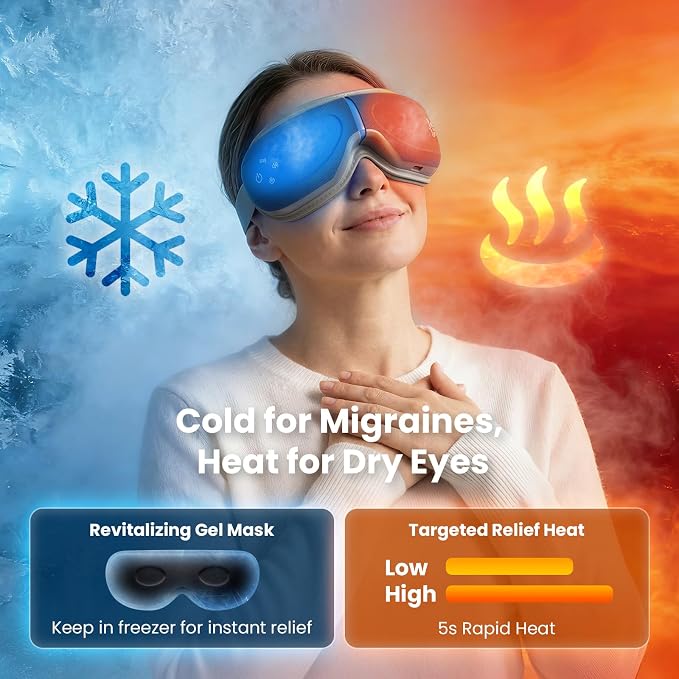 BOB AND BRAD Eye Massager with Heat and Cooling Voice Control, Birthday Gift for Women Men Mom, FSA Eligible HSA, EyeOasis 3 Voice Temple Massage, Heated Eye Mask for Migraines & Dry Eyes Relief