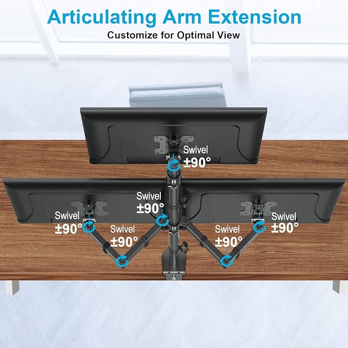MOUNTUP Triple Monitor Stand, Height Adjustable Monitor Desk Mount Fit for 17 to 32 Inch Computer Screens, Stacked Monitors Arm for 3 Monitors, with C-Clamp and Grommet Base, up to 17.6lbs per Arm