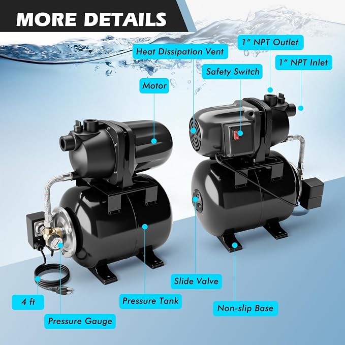 Goplus 1.6HP Shallow Well Pump with Pressure Tank, 1000GPH Garden Water Pump Jet Pressurized Automatic Water Booster Jet Pump for Home Irrigation Garden Lawn, 1200W (Black)