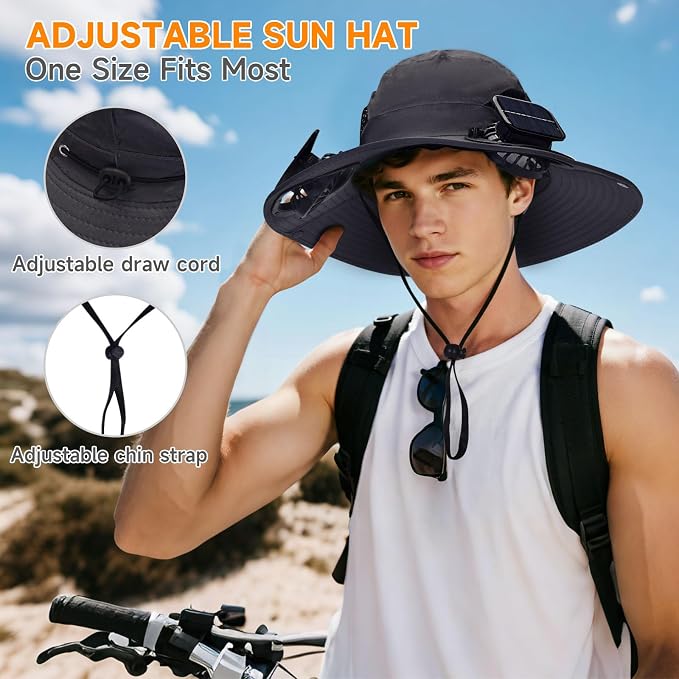 Fishing Hat with Built in Fan, Wide Brim Solar Fan Hat Outdoor Fishing, Solar & USB Charging Sun Bucket Hats for Men Women