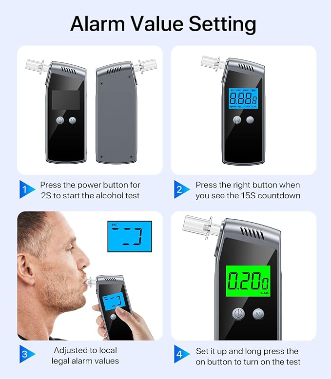 Breathalyzer,2026 Upgraded Alcohol Tester with USB Rechargeable,Portable Breathalyzer with LCD Digital Display and 10 Mouthpieces (Black)
