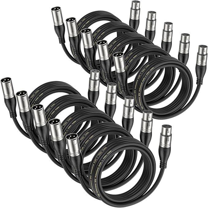 EBXYA XLR Cable 25ft 10 Packs - Premium Balanced Microphone Cable with 3-Pin XLR Male to Female Mic Speaker Cable, Black