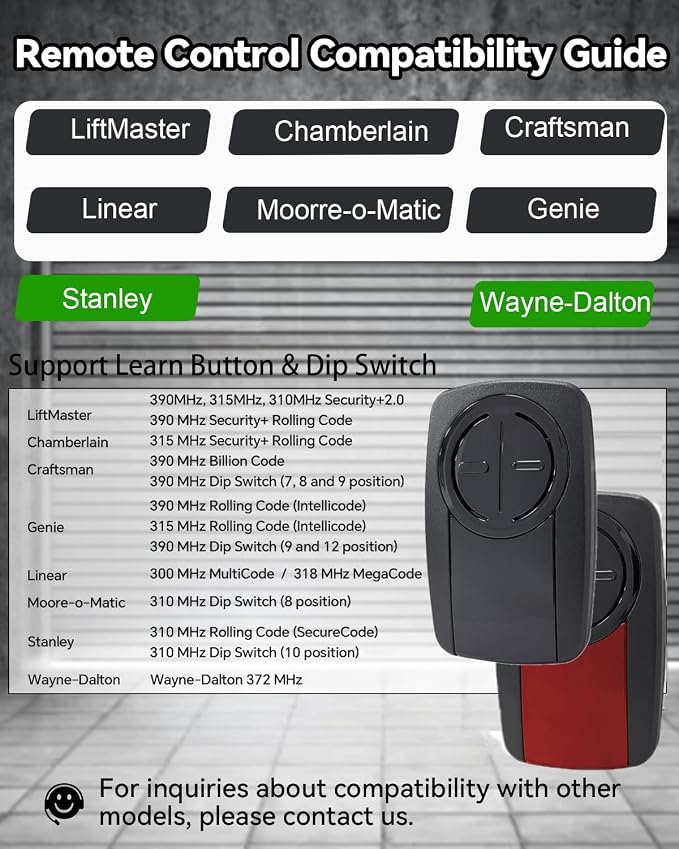 380UT Chamberlain klik5u-bk2 klik3u-bk Garage Door Opener Remote Clicker, 375UT Universal Garage Door Remote for Lift Master Craftsman Genie, Dip Switch (Black+Red)