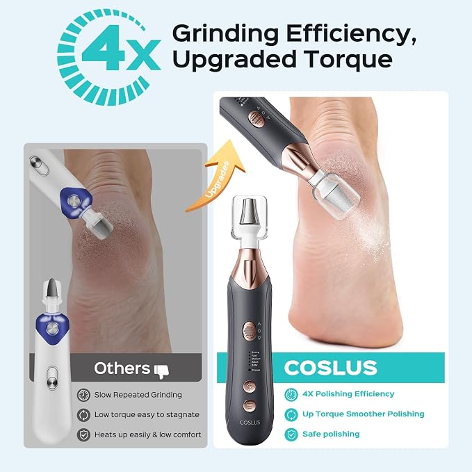 COSLUS C43 Professional Manicure Pedicure Kit, 5-in-1 Electric Nail File for Toenail Hand Feet, Basic & Thick Nails Care, Cordless, 5 Speeds, for Men Women Seniors Home Salon, Wider Grinder, Gray