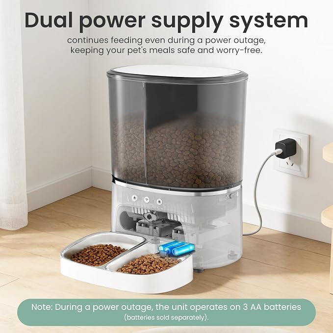 Automatic Cat Feeder 5G/2.4GHz Dual-Band WiFi Built-in HD Camera & Night Vision Two-Way Audio Calling APP Remote Control | Up to 10 Timed Feedings Per Day 8L Capacity Washable Parts (White)
