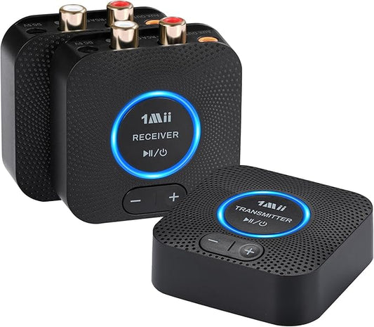 1Mii 2.4GHz (1 TX+2 RX) Wireless Audio Transmitter Receiver Set for TV, 25ms Low Latency RCA AUX Wireless Audio Adapter Kit for Projector/PC/Home Stereo/Speaker/Amplifier/Soundbar, 262Ft Long Range
