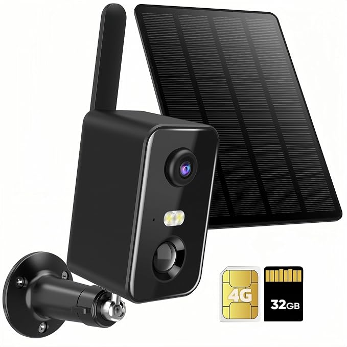 No WiFi Security Camera, 4G LTE Cellular Security Camera Battery Powered with SIM Card & Memory Card, 2K Color Night Vision, Motion Detection, 2-Way Talk, Solar Camera Outdoor Wireless
